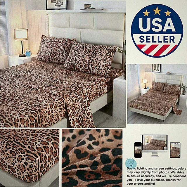 Animal Print Queen Size Bedding Set - 4PCS Includes Fitted & Pillowcases
