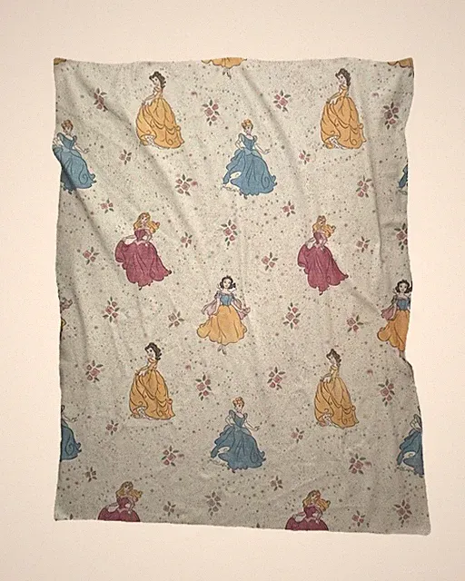 Chatam Disney Princess Blanket Flat Sheet Acrylic Floral Belle Snow White 67x86