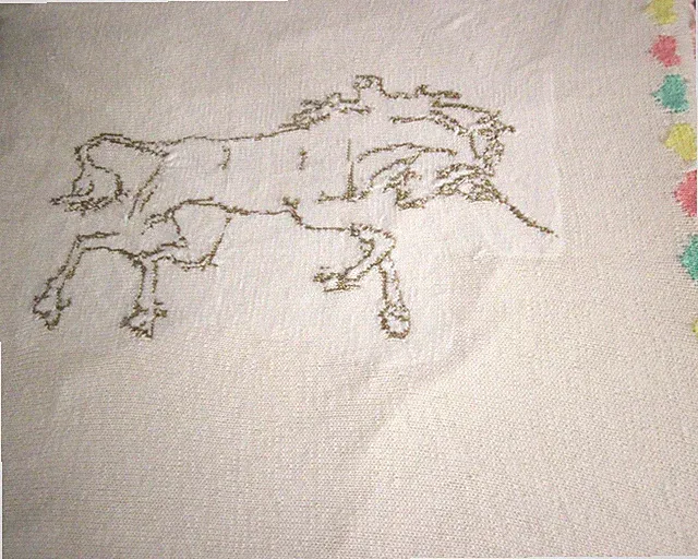Child's Unicorn Knitted Bed Cover Built in Dust Ruffle on 2 Sides 72" x 74" +
