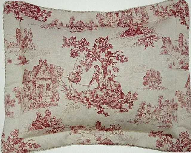 Cosmopolitan Toile 20"X26" Standard Pillow Shams in Red, Set of 2, Flanged with