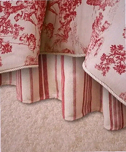 Cosmopolitan Toile Bedskirt in Red, Queen, Gathered Stripe Jacquard Pattern, 60”