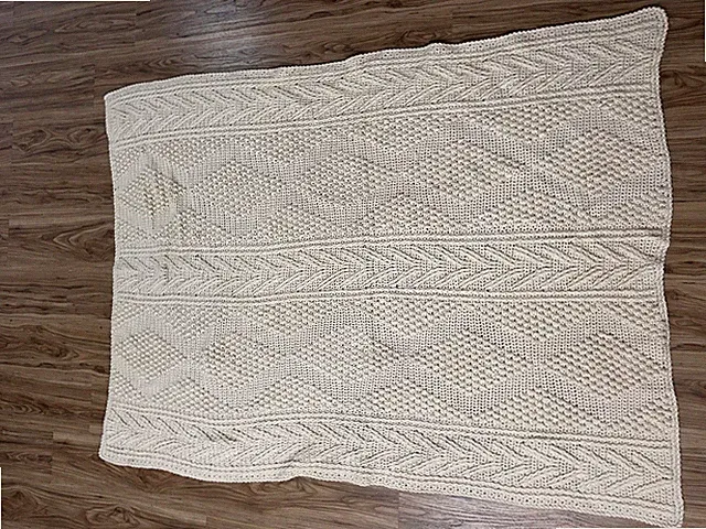 Craft Collection Throw Blanket Large Wool Acrylic Cable Knit 67x48 Handmade