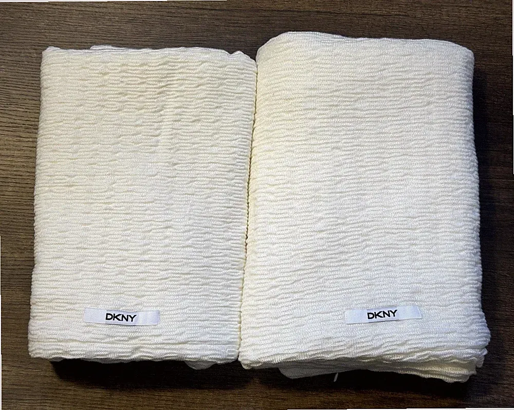 DKNY White Textured Pillow European Shams Pair Acrylic Zip Closure
