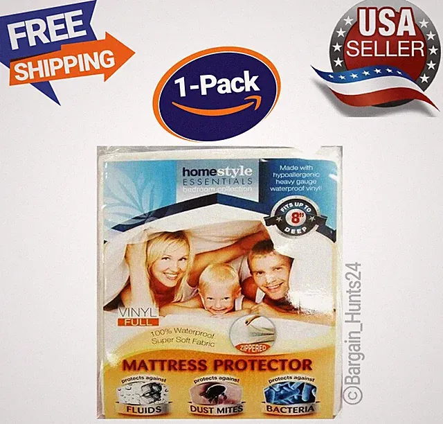 Full Size Mattress Cover Vinyl Waterproof Zipper Protector Against Bed Bugs -New