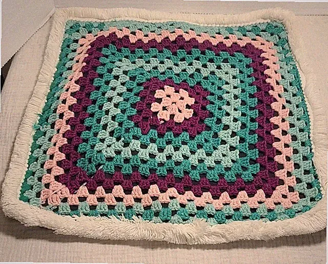 Pillow Cover Granny Square Cover Handmade Crochet Woolen Knit Colorful 16x16in