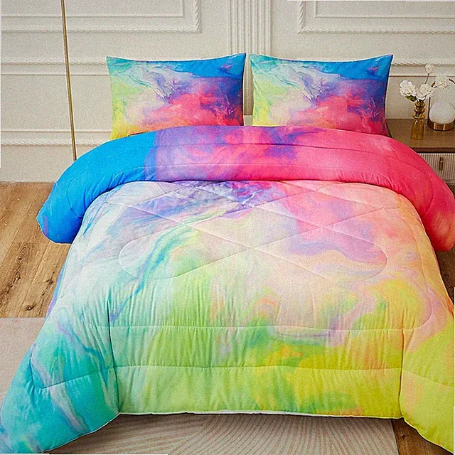 Rainbow Marble Comforter Sets,Texture in Rainbow Colors. Acrylic Painting with B