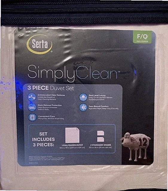 Serta White Simply Clean Antimicrobial 3-Piece Duvet Set Size Full/Queen