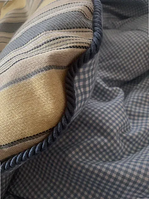 Thomasville Yellow Blue Striped Plaid Comforter Bed Skirt & Shams 4 Pc - SZ Full