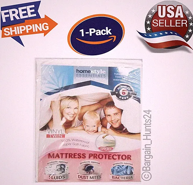 Twin Size Mattress Cover Vinyl Waterproof Zipper Protector Against Bed Bugs -New