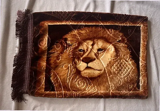 Vintage Lion Tiger Pillowcase Pillow Case Sham Plush Soft Tassels Velour 20x28 *