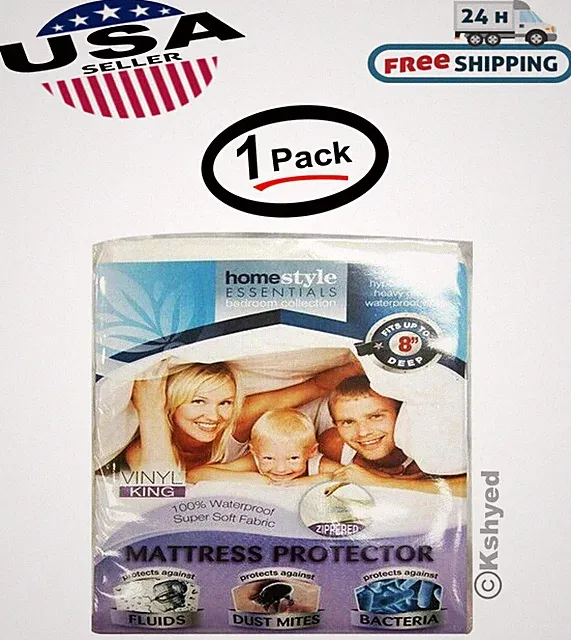 Vinyl King Size Waterproof Mattress Protector Bed Cover Hypoallergenic Soft -New