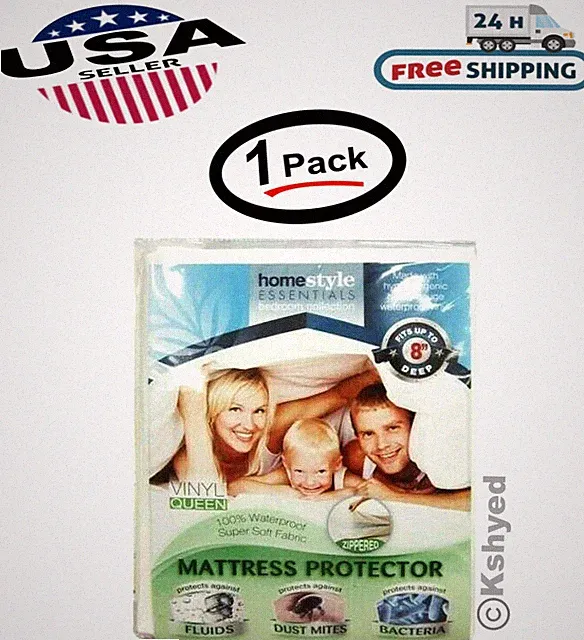 Vinyl Mattress Protector-Waterproof & Dust Mite Proof Durable Cover - Queen Size