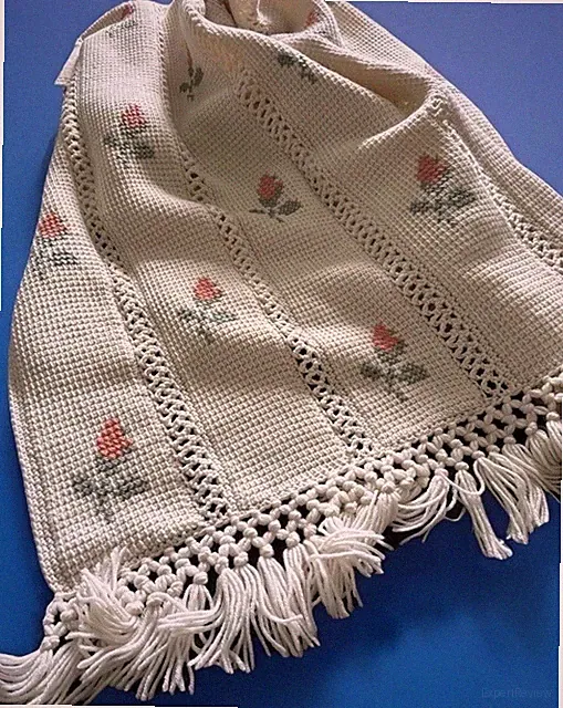 VTG Knit Afghan Throw Cream Pink Rose Floral 53x74” Cottage Bedspread Blanket